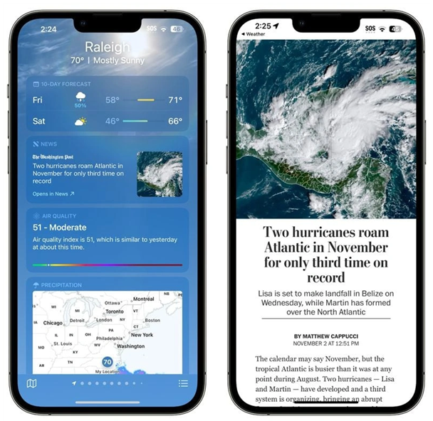 平乐苹果14维修分享iPhone 14手机如何看天气时顺带看新闻 