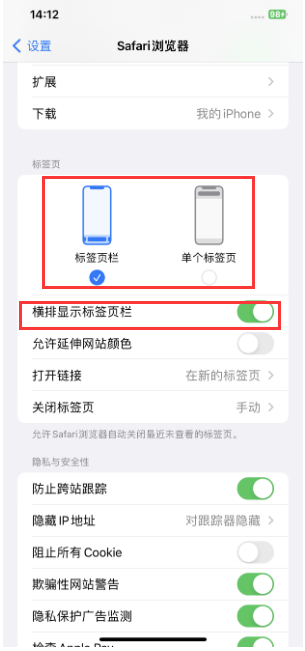 平乐苹果手机维修分享Safari浏览器如何切换标签栏位置 